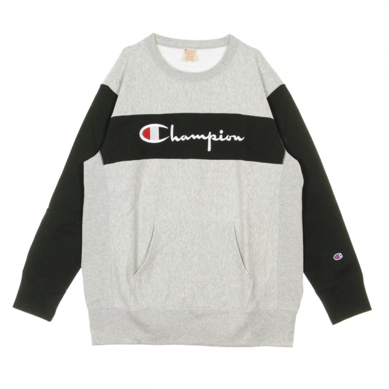 Farbblock-Sweatshirt mit Kangurutasche und umgekehrtem Webmuster fur Herren, Rundhalsausschnitt, Hellgrau/Schwarz