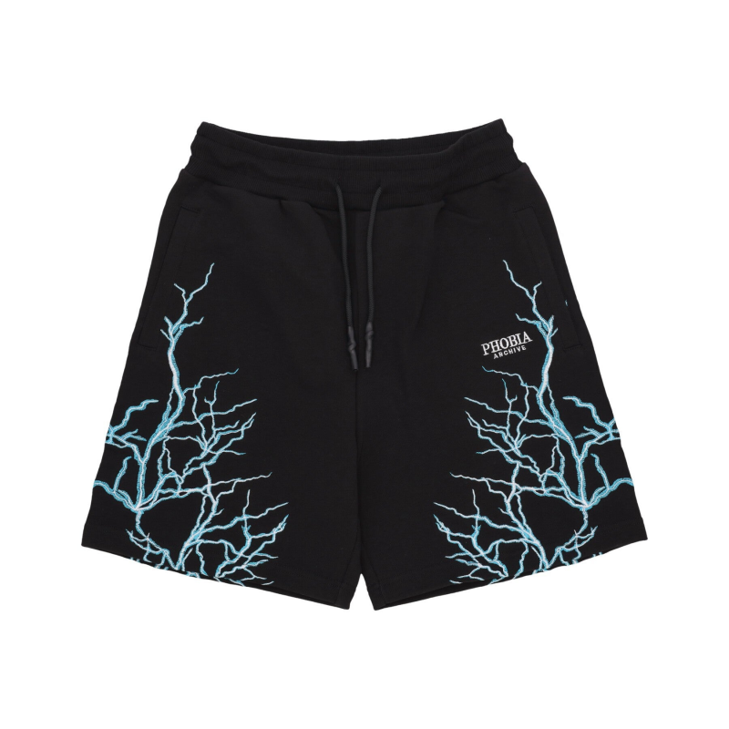 Kurze Trainingshose fur Herren, Lightning Shorts, Schwarz/Hellblau