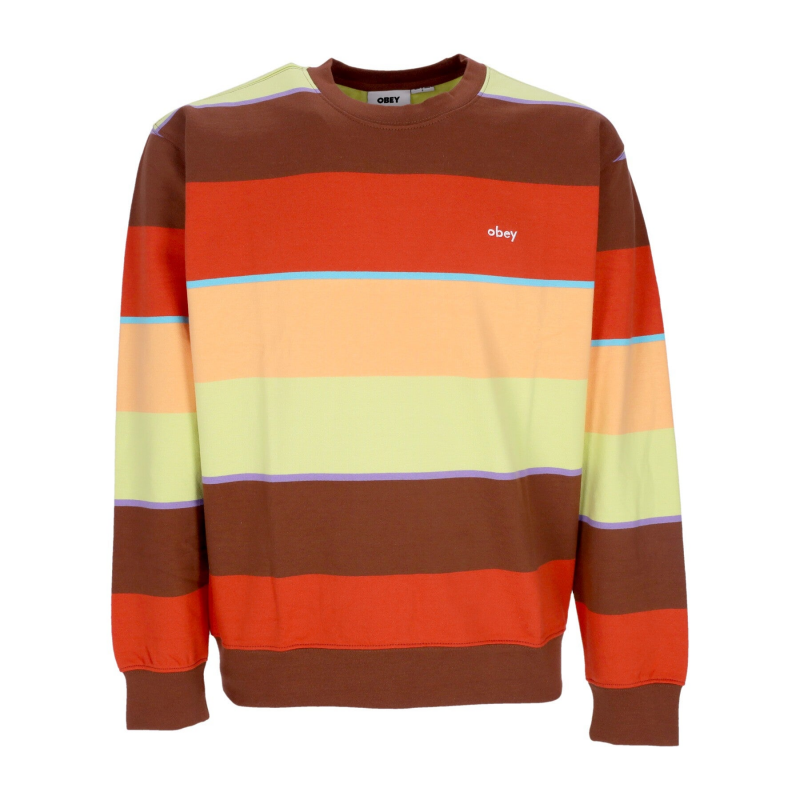 Resol Herren-Sweatshirt mit Rundhalsausschnitt, Streifen-Crew-Fleece, Sepia-Multi