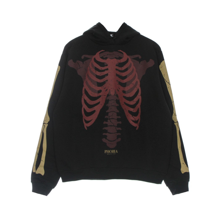 Leichter Herren-Hoodie mit Skelett-Print, Schwarz/Rot