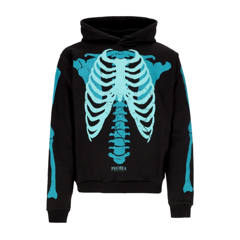 Leichter Herren-Hoodie mit Skelett-Print, Schwarz/Petrolium