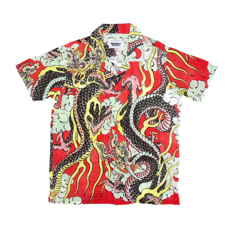 Herren Kurzarmhemd Dungeon Shirt Roter Allover-Print