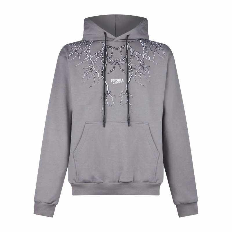 Leichtes Herren-Sweatshirt mit Kapuze und Stickerei Lightning Hoodie Grau/WeiB