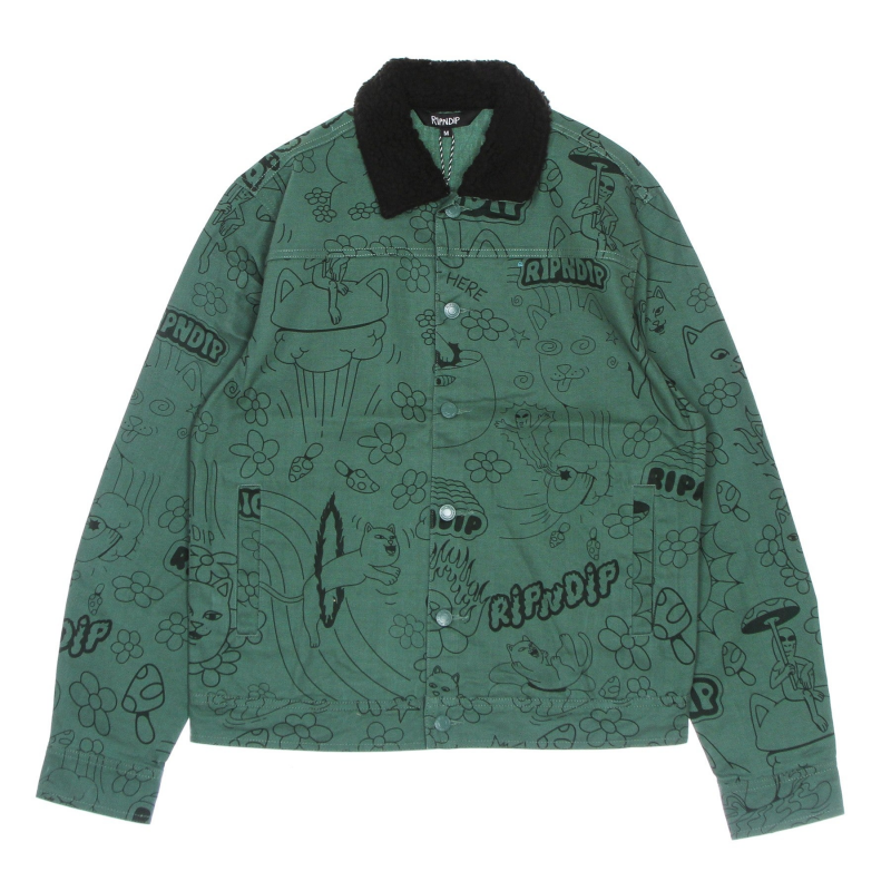 Herren Jeans Scribble Button Up Jacke Waldgrun