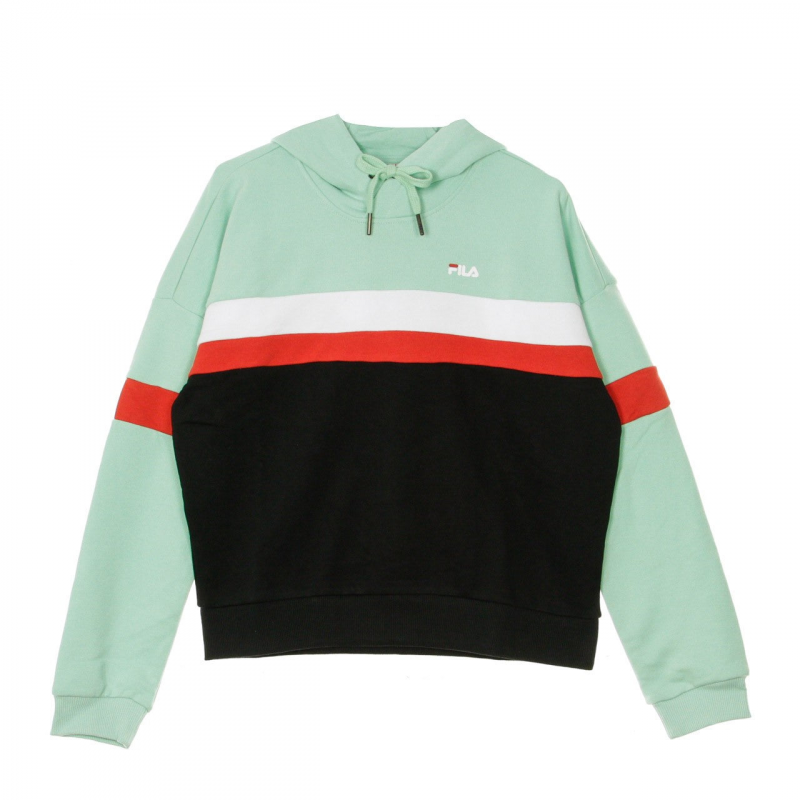 Ella Damen-Sweatshirt mit Kapuze, kurz geschnitten, leicht, Nebelgrun/Schwarz/HellweiB/Echtes Rot