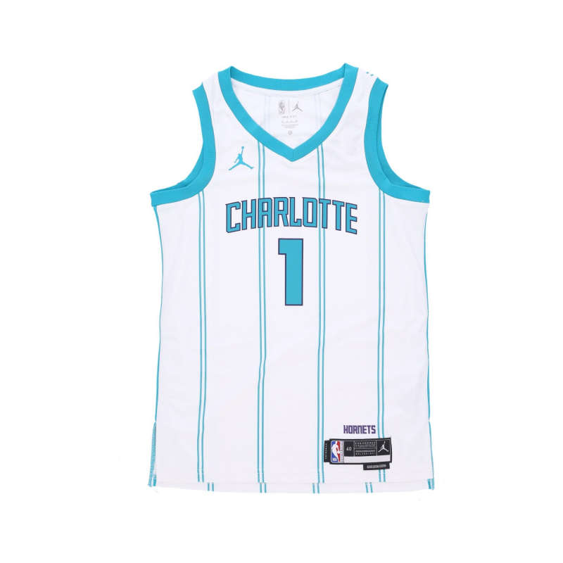Herren-Basketball-Tanktop NBA Association Edition 22 Dri-Fit Swingman-Trikot Nr. 1 Lamelo Ball Chahor WeiB