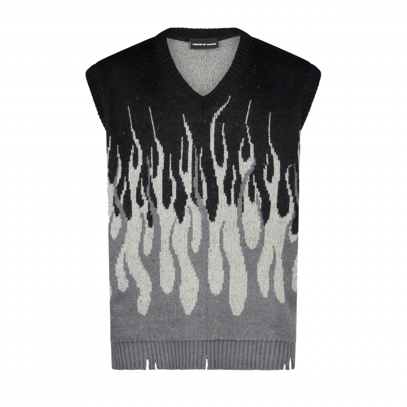 Armelloser Herrenpullover mit Jacquard-Flammenmuster