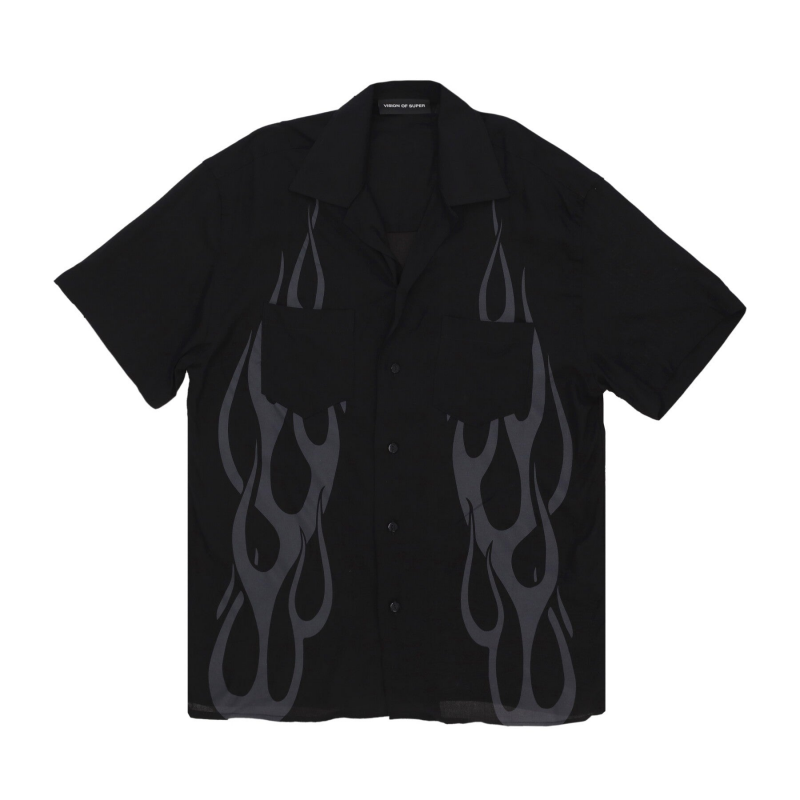 Herren Kurzarmhemd Flames Shirt Schwarz/Grau