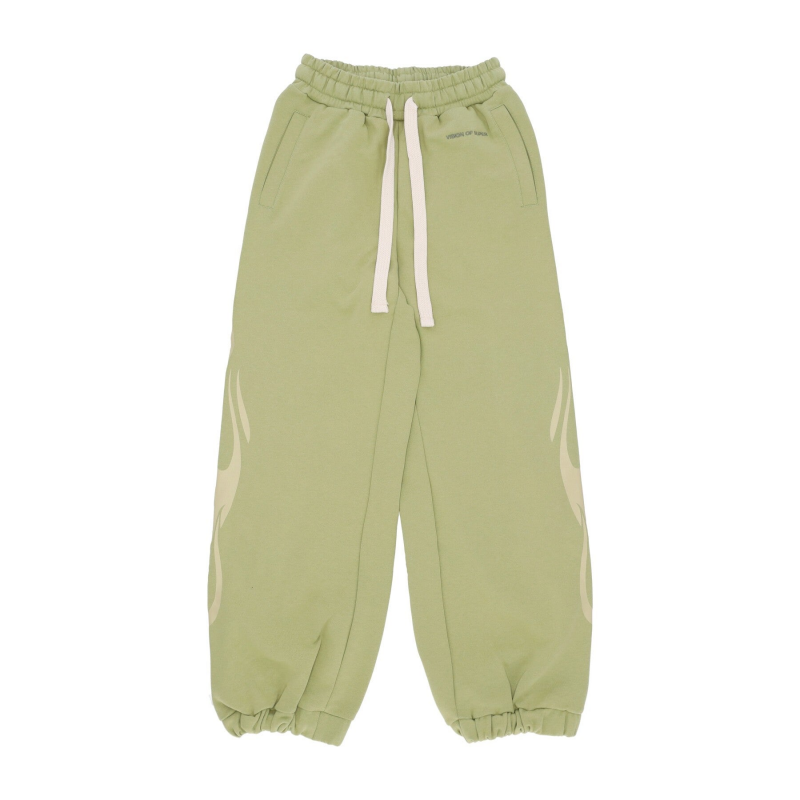 Leichte Trainingshose fur Damen, Flames-Hose, Grun/Offwhite