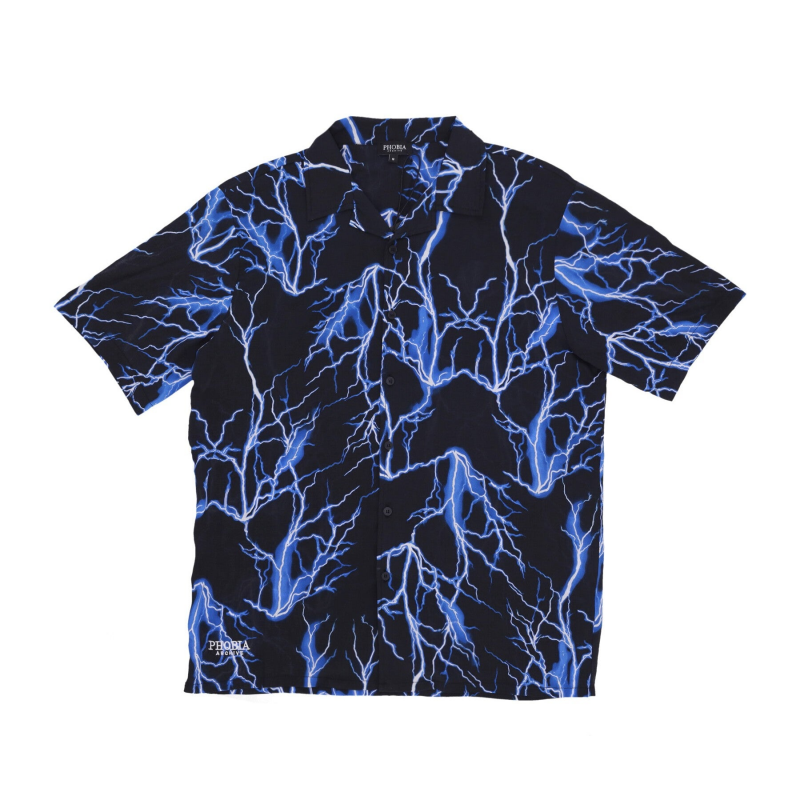 Herren Kurzarmhemd All Over Lightning Shirt Schwarz/Blau