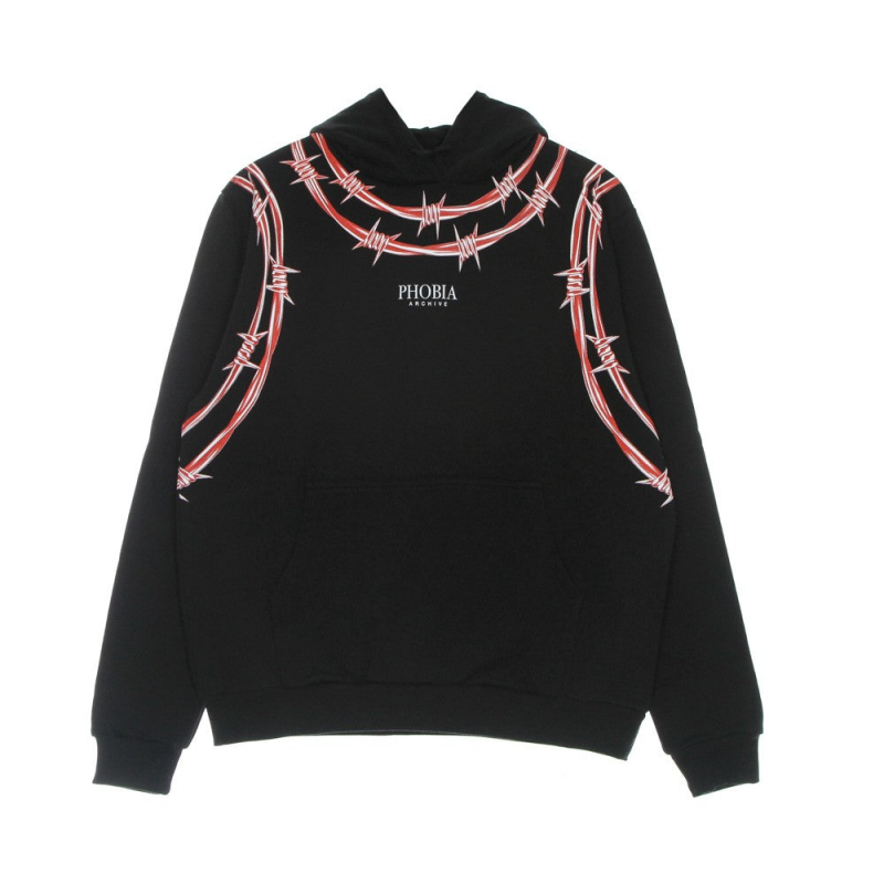 Leichtes Herren-Sweatshirt mit Kapuze und Barbed Wire-Print, Schwarz/Rot