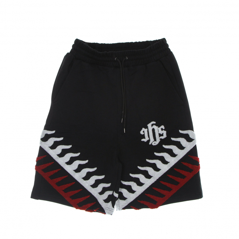 Kurze Herren-Trainingshose, Sponge Graphic Flames Basket-Hose, Schwarz