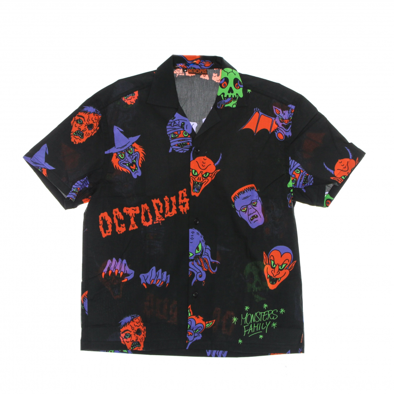 Herren Kurzarmhemd Halloween Monsters Family Shirt Schwarz/Lila