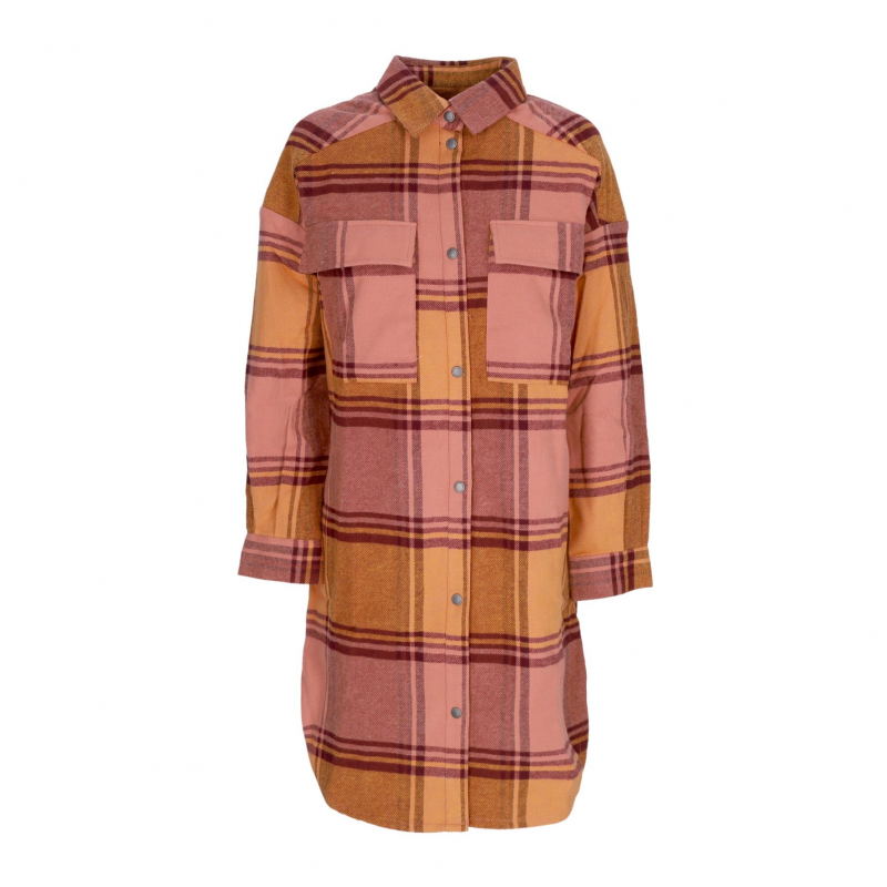 Lange karierte Hemdjacke fur Damen in Maroon Melange