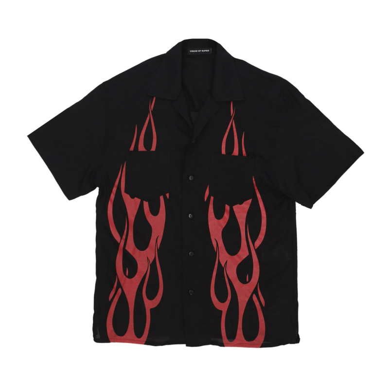 Herren Kurzarmhemd Flames Shirt Schwarz/Rot