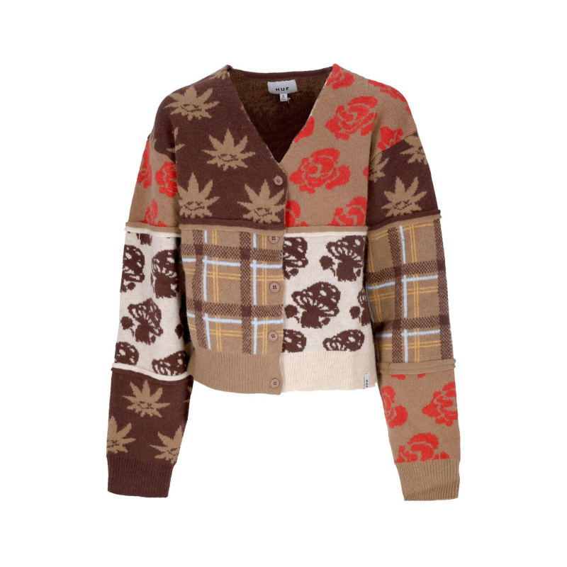 Damen-Cardigan Nature Patchwork-Cardigan Braun