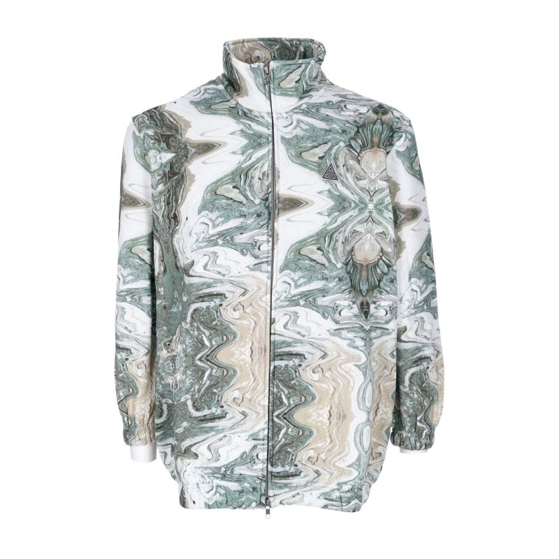 Damen-Sweatshirt mit Stehkragen, Swirl, ubergroBes Fleece, durchgehender ReiBverschluss, Olivgrun