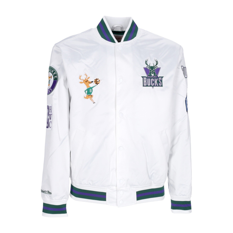 Herren Bomberjacke Nba Hometown Lw Satinjacke Hardwood Classics Milbuc WeiB