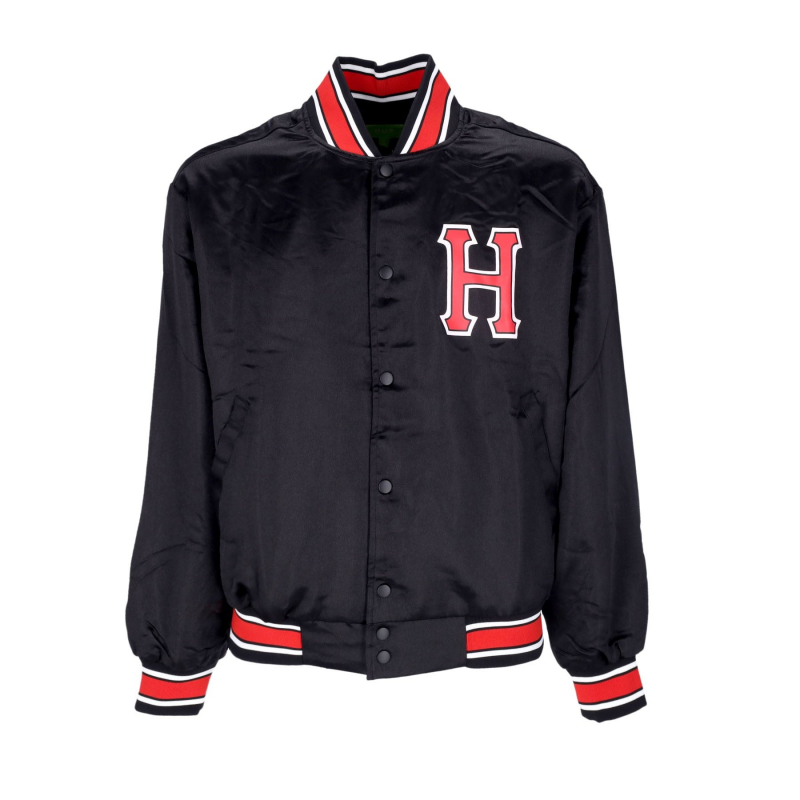 Crackerjack Herren Bomberjacke Satin Baseballjacke Schwarz