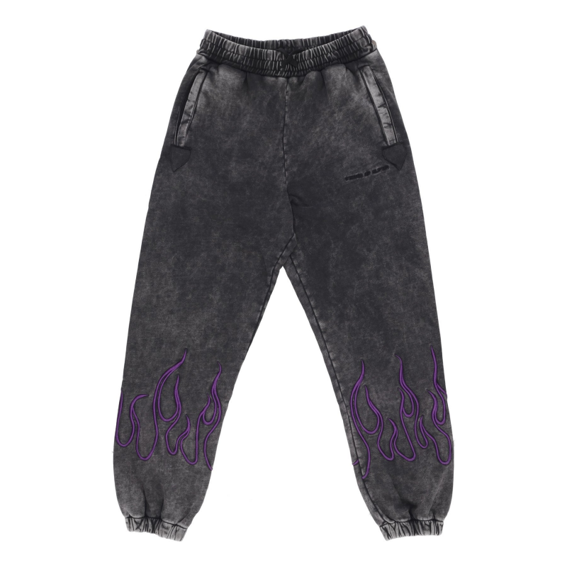 Fleece-Trainingshose fur Herren, bestickte Flammenhose, Grau/Lila