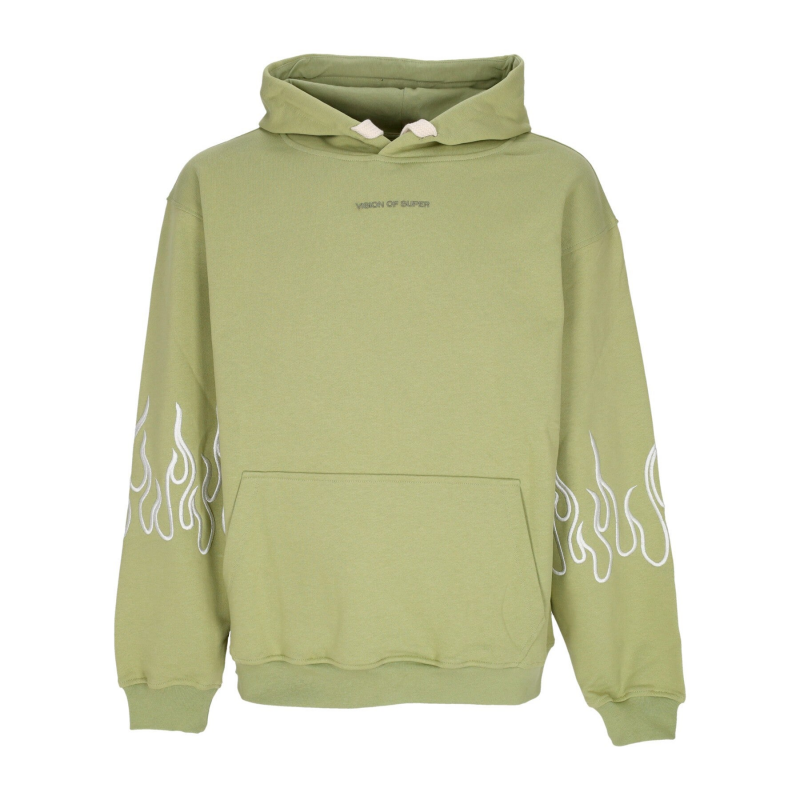Leichtes Herren-Sweatshirt mit Kapuze und Stickerei, Flammen-Kapuzenpullover, Grun