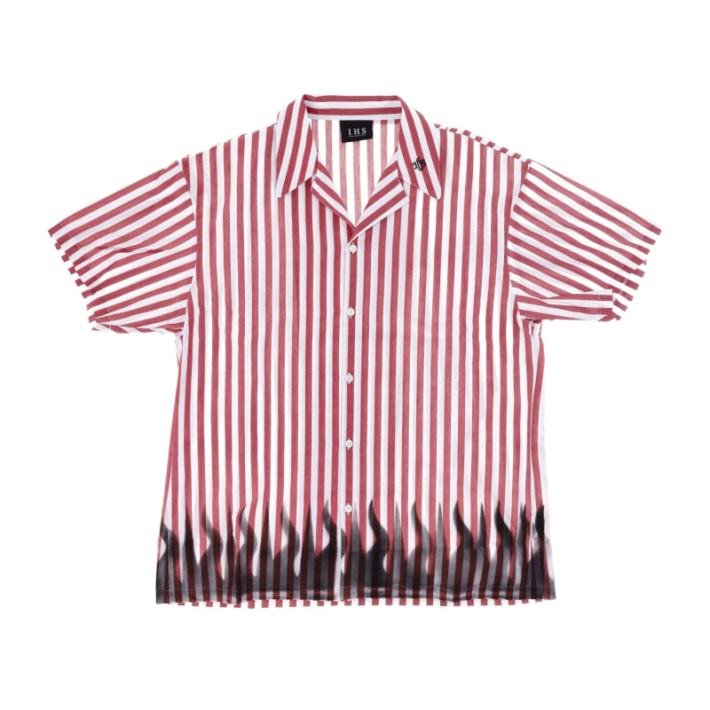 Shirt Short Sleeve Striped Bowling Hemd WeiB/rot