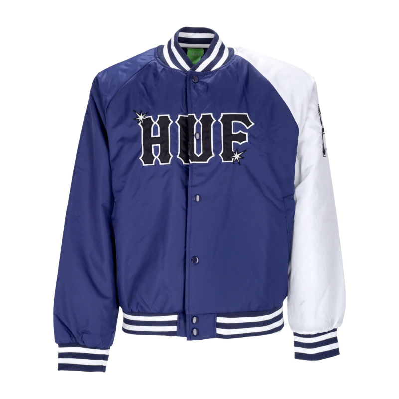 Bomberjacke Herren-Baseballjacke aus Satin, Marineblau
