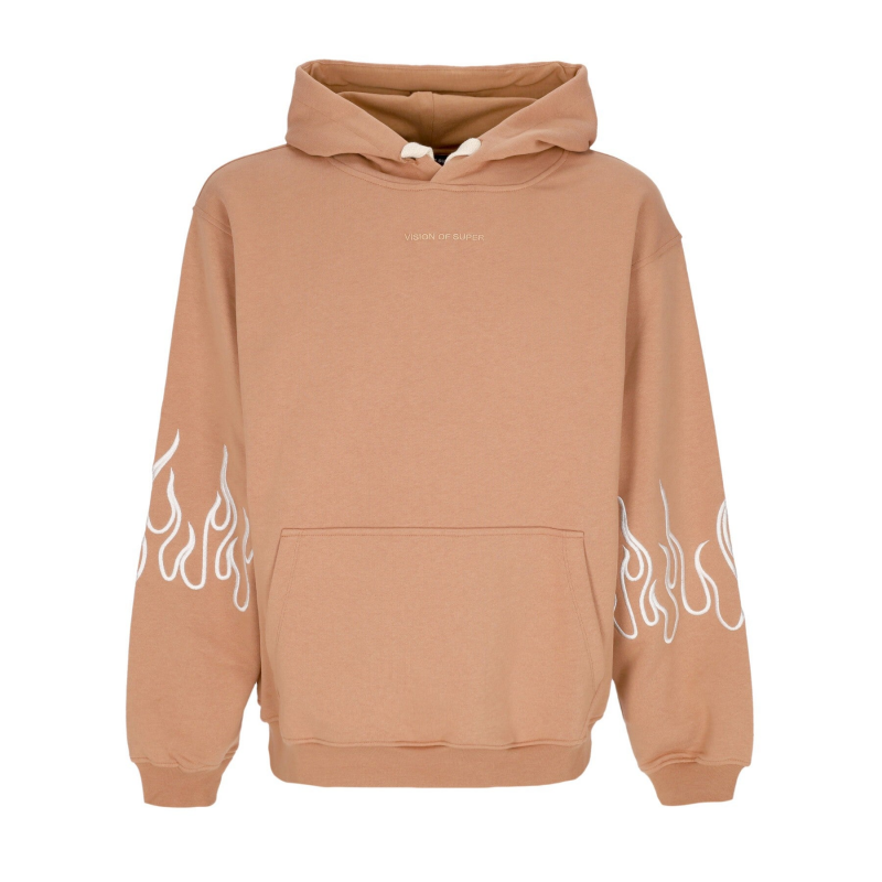 Leichtes Herren-Sweatshirt mit Kapuze und Stickerei, Flammen-Hoodie, Terrakotta