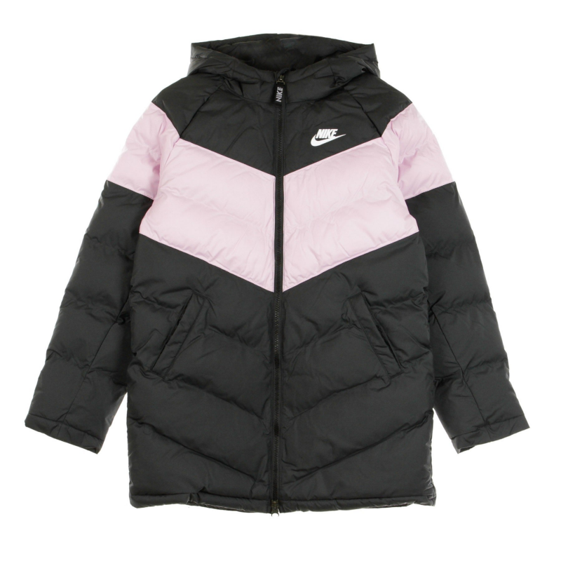 Lange Daunenjacke fur Kinder, Sportswear Fill Long Jacket, Schwarz/Light Arctic Pink/Schwarz/WeiB
