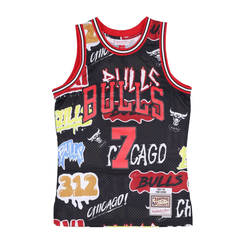 Herren Basketball Tank Top Nba Slap Sticker Swingman Jersey Hardwood Classics Nr. 7 Toni Kukoc 1997-98 Chibul Schwarz