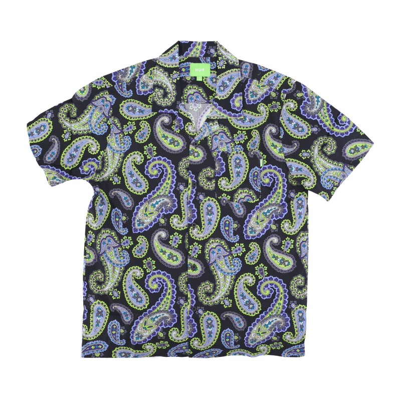Herren Kurzarmhemd Paisley Woven Top Schwarz