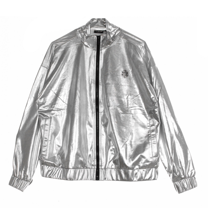 Damen-Trainingsjacke, silberfarbener Chrom-ReiBverschluss, silberfarben