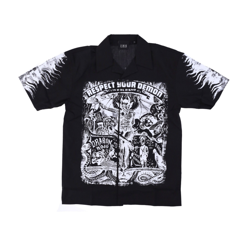 Herren Kurzarmshirt Respect Your Demon Bowling Shirt Schwarz