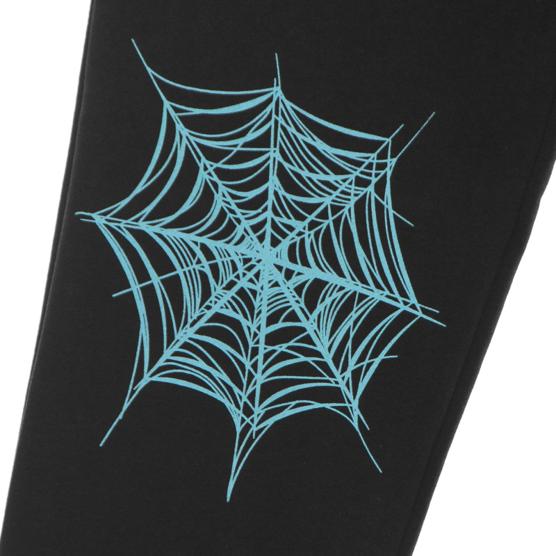 Leichte Herren-Trainingshose. Hellblaue Hose mit Spinnennetz-Print