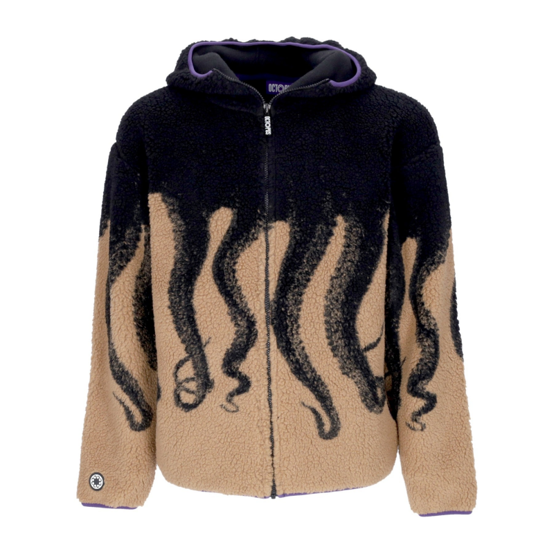Herren-Sweatshirt mit Sherpa-Zip und Kapuze, Schwarz/Beige