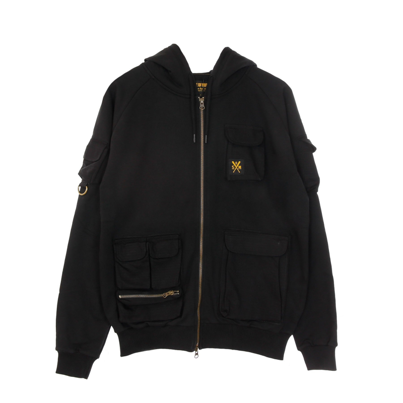 Retrofuture Herren Leichter Kapuzenpullover mit ReiBverschluss, Cargo-Kapuzenpullover mit ReiBverschluss, Schwarz