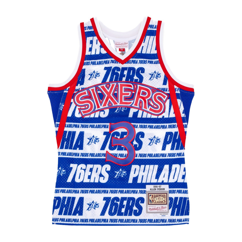 Herren-Basketball-Tanktop Nba Teamwrap Swingman Jersey Hardwood Classics Nr. 3 Allen Iverson 1996–97 Phi76e Blau
