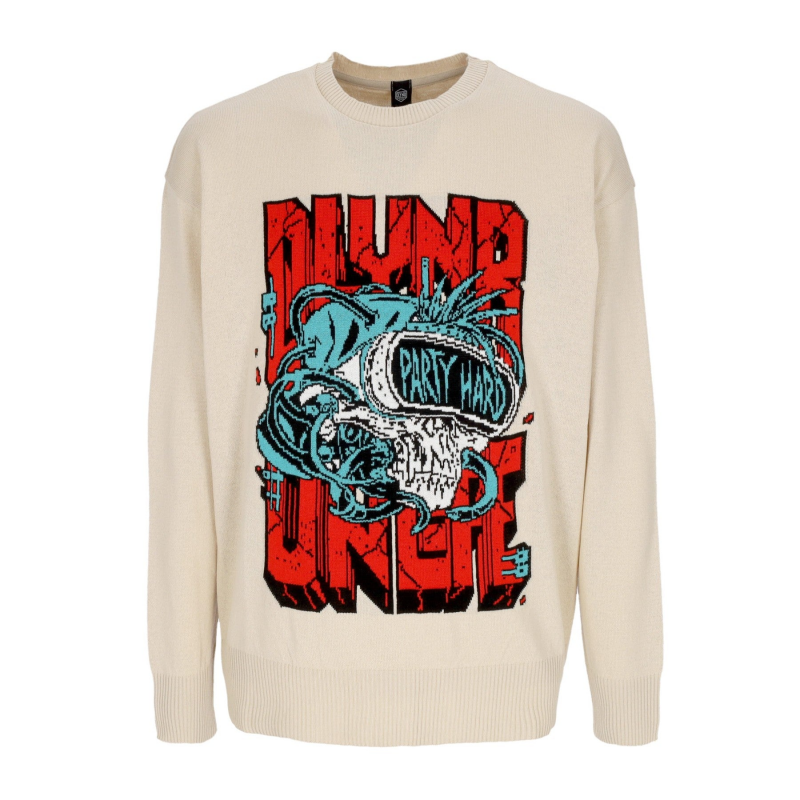Leichter Herrenpullover Party Hard Skull Sweater Beige Moonlight