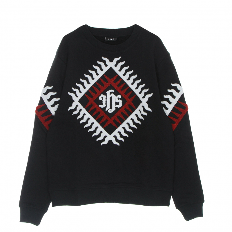 Leichtes Herren-Sweatshirt mit Rundhalsausschnitt, Sponge Graphic Flames-Sweatshirt, Schwarz