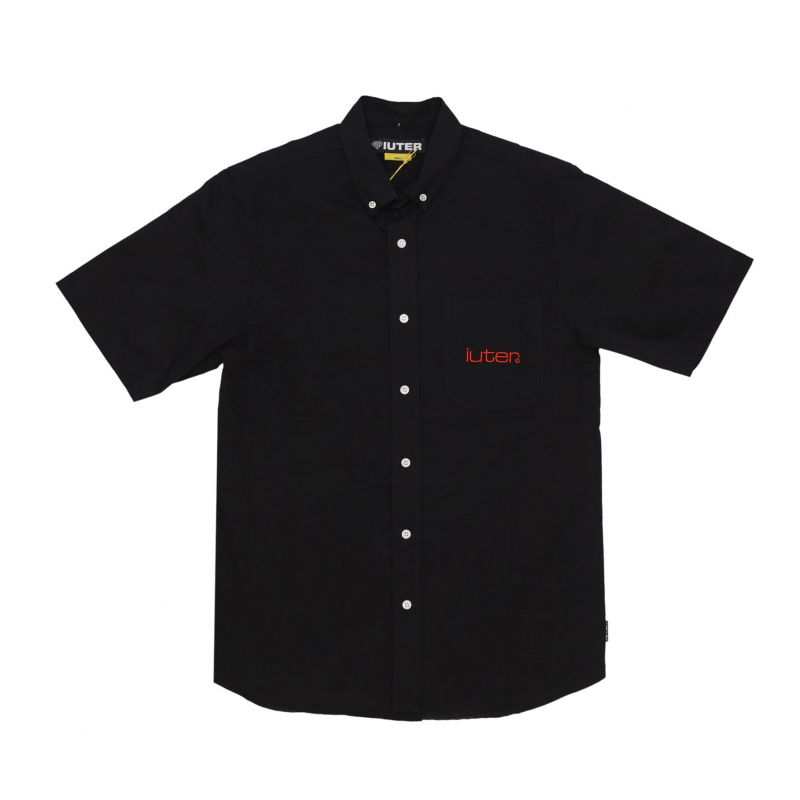 Herren Kurzarmhemd Grid Shirt Schwarz