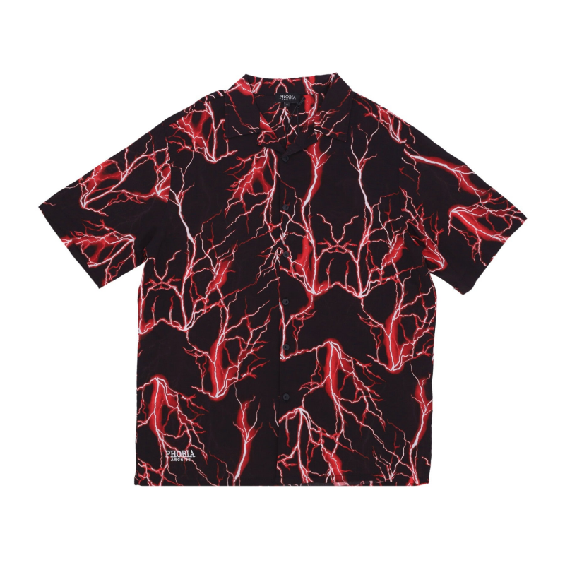 Herren Kurzarmhemd All Over Lightning Shirt Schwarz/Rot