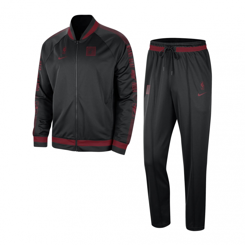 Kompletter Trainingsanzug fur Herren, NBA Courtside Starting Five Dri Fit-Trainingsanzug, Miahea, Schwarz/Tough Red