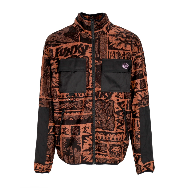 Tribe Herren-Sweatshirt mit hohem Kragen und durchgehendem ReiBverschluss, Fleece, Rostfarben