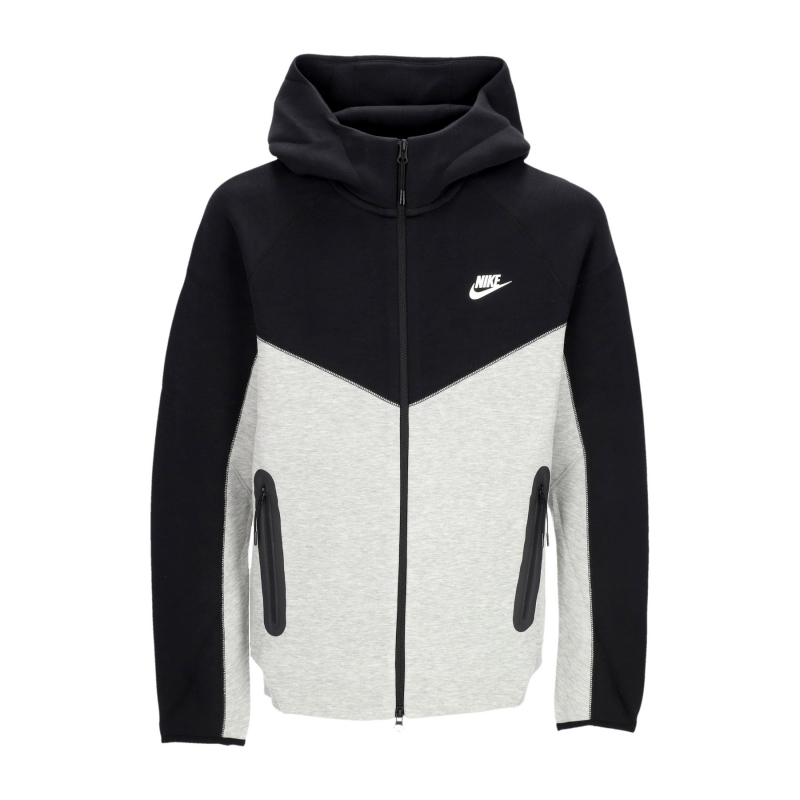 Leichtes Herren-Sweatshirt mit Kapuze und ReiBverschluss, Tech-Fleece-Windrunner-Hoodie mit durchgehendem ReiBverschluss, Dk Grey Heather/Schwarz/WeiB