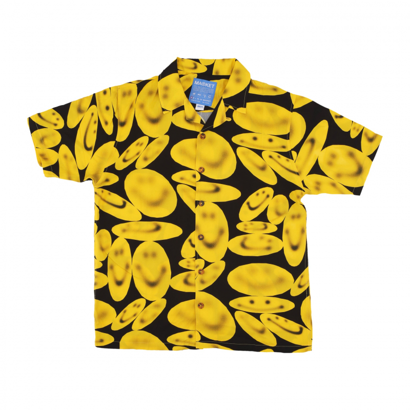 Herren-Kurzarmhemd Smiley Afterhours Button-up-Hemd in verwaschenem Schwarz