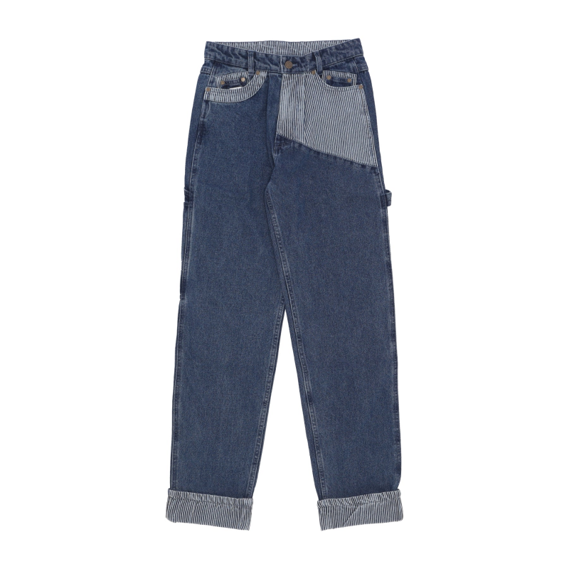 Herrenjeans Og Stripe Block Denim Baggy Workwear Hose Blau/WeiB