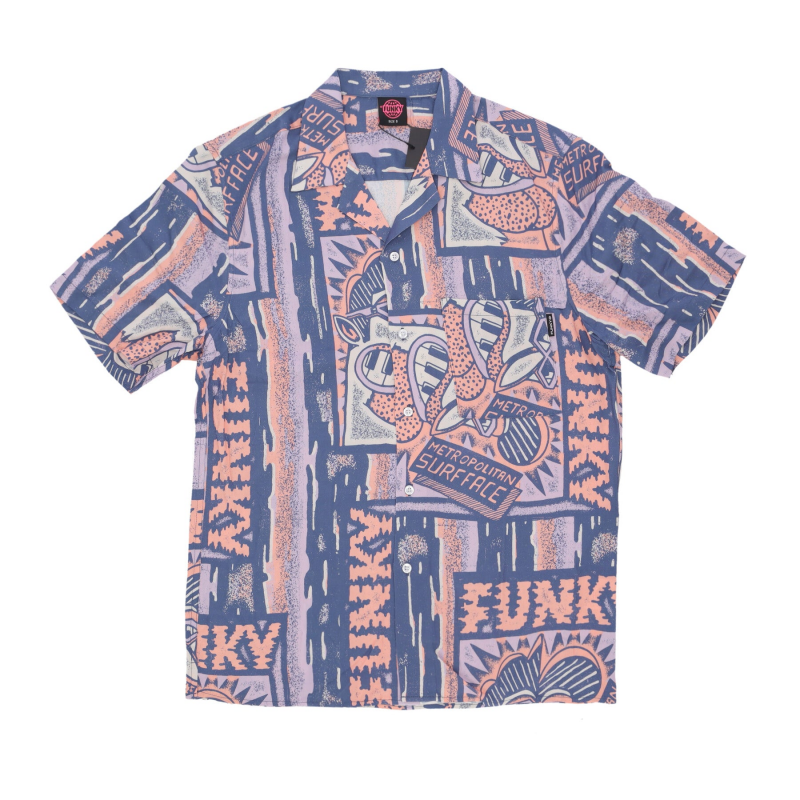 Herren Kurzarmhemd Surface Viscose Shirt Stone Multi