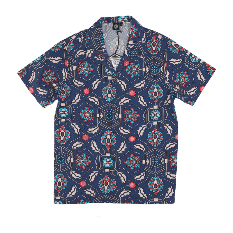 Fronds Tapestry Bowling Shirt Herren Kurzarmshirt Blau