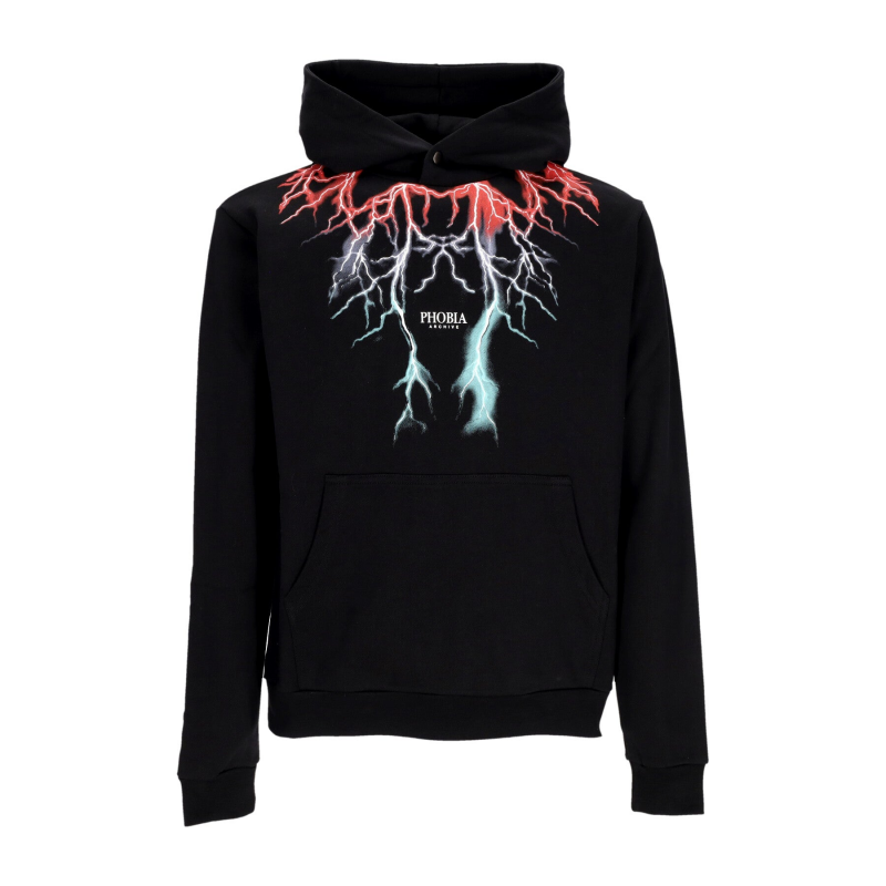 Leichtes Herren-Sweatshirt mit Kapuze und zweifarbigem Lightning-Print in Schwarz