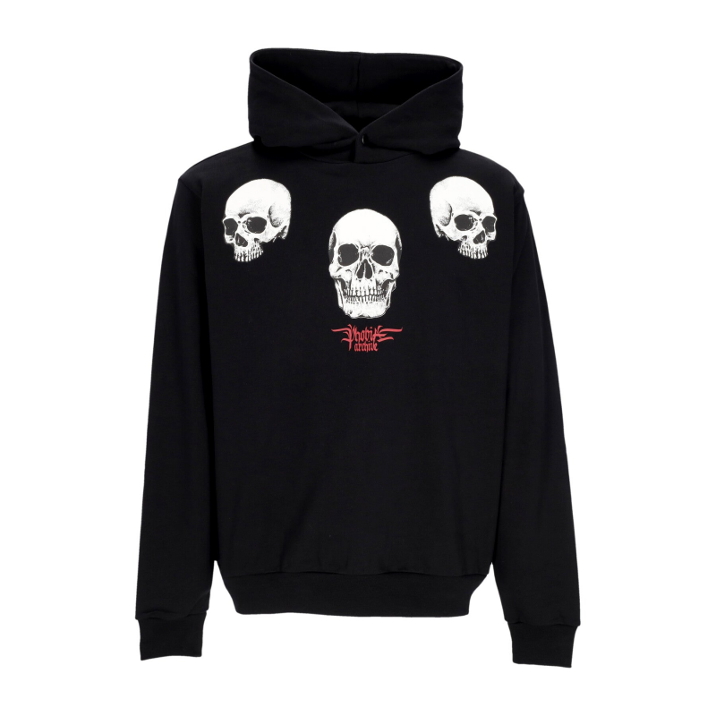 Leichtes Herren-Kapuzenpullover mit dreifachem Totenkopf-Print, Schwarz/Rot